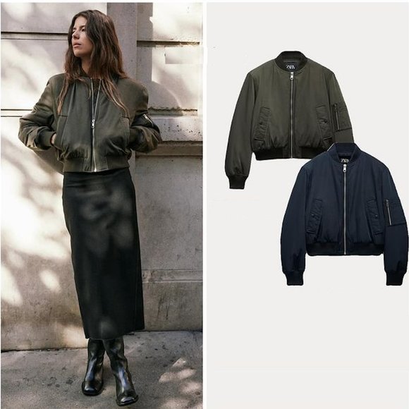 BLOGGER'S FAVE! Zara Short Bomber Jacket Navy Blue NWT - Picture 5 of 10